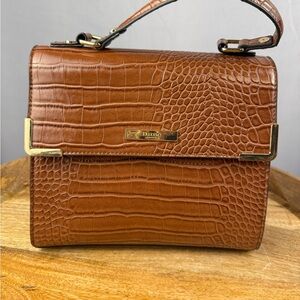 Dune London Croc Satchel Brown Gold Hardware Old Money Top Handle Bag